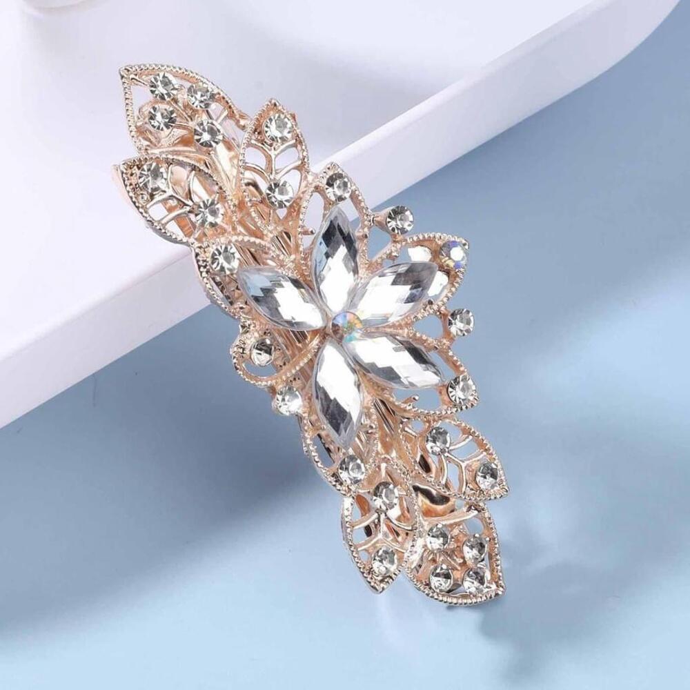 Rhinestone Flower Petal Hair Clip In White/Clear - Picture 2 of 7